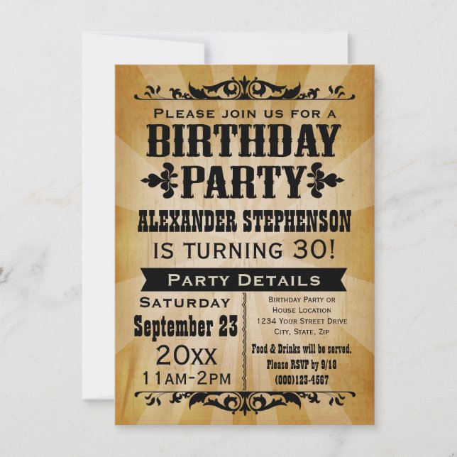 Old-Time Vintage Country Birthday Party Invitation (Front)