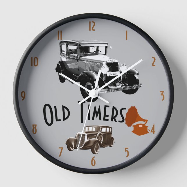 Old Timer 1930s Style Wood Framed Clock (Front)