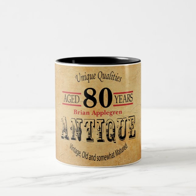 Old Timer 80th Birthday Two-Tone Coffee Mug (Center)