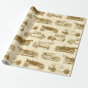 Old-timer Beige Gold Vintage Car Pattern Wrapping Paper