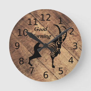 Old Timer Black Ram Silhouette Round Clock