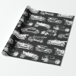 Old-timer Black White Vintage Car Pattern Wrapping Paper