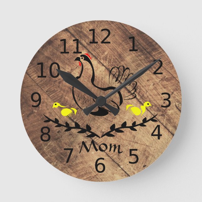 Old Timer Mother Hen Line Art Round Clock (Front)