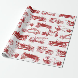 Old-timer Red White Vintage Car Pattern Wrapping Paper