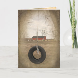 old tire swing with barn birthday card