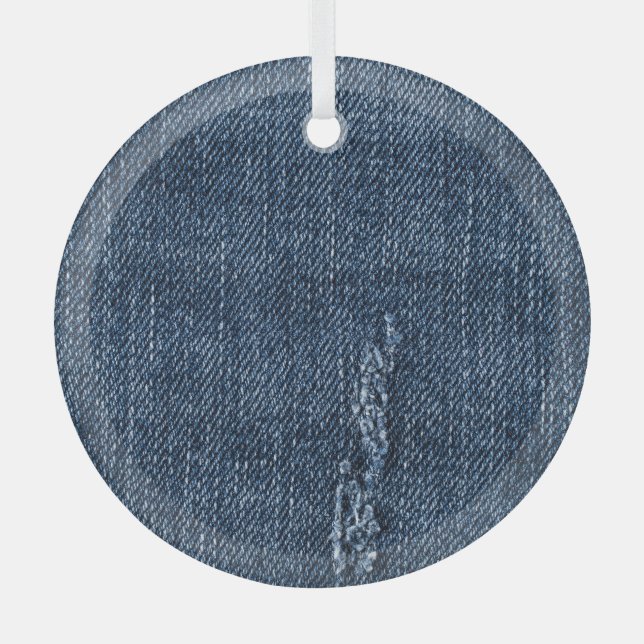 Old torn denim: jeans texture. glass tree decoration (Front)