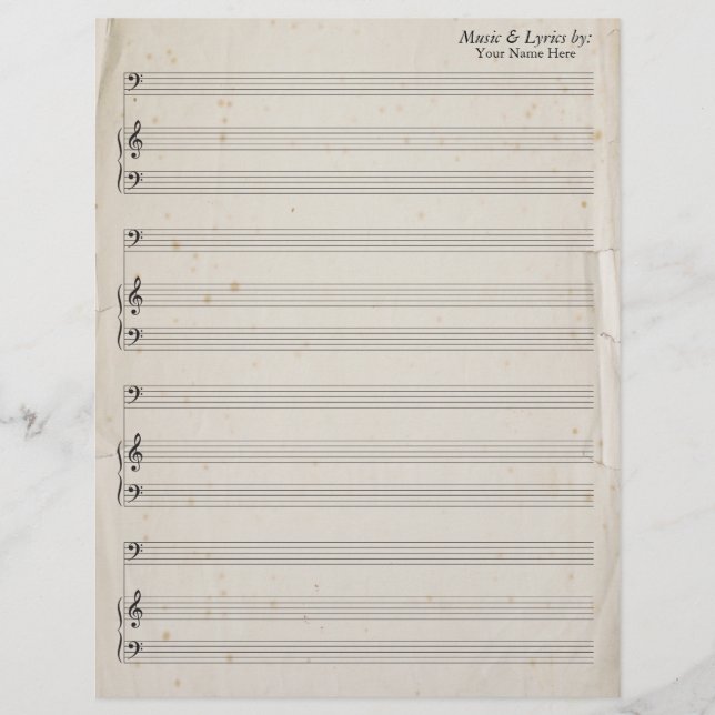 Old Torn Edges Blank Sheet Music Bass Clef (Front)