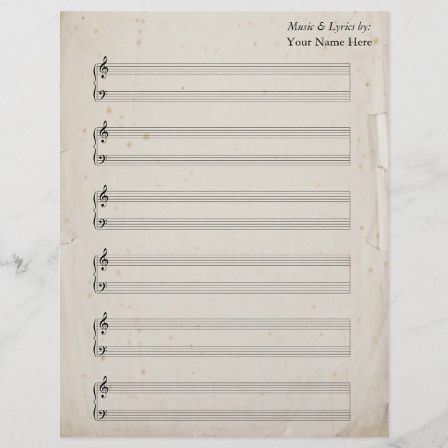 Old Torn Page Blank Sheet Music  Piano Staves (Front)