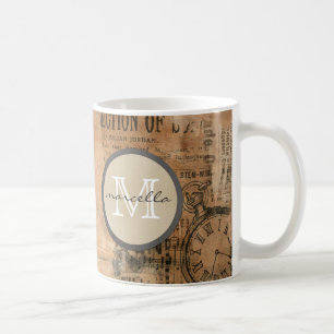 Old Torn Vintage Newspaper Monogram Coffee Mug