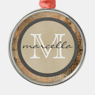 Old Torn Vintage Newspaper Monogram Metal Tree Decoration