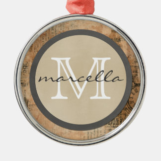 Old Torn Vintage Newspaper Monogram Metal Tree Decoration