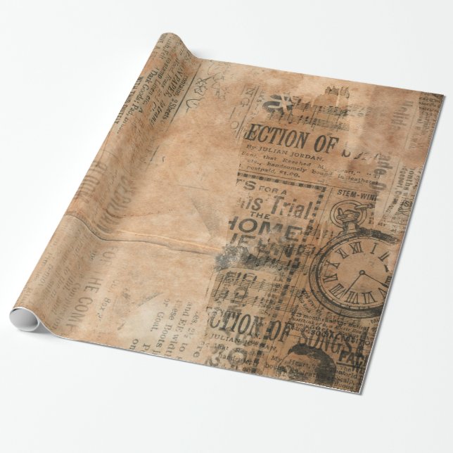 Old Torn Vintage Newspaper One Wrapping Paper (Unrolled)
