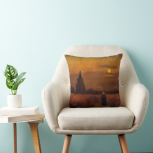 Old Tower In The Fields by Vincent van Gogh Cushion