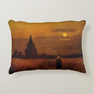 Old Tower In The Fields by Vincent van Gogh Decorative Cushion