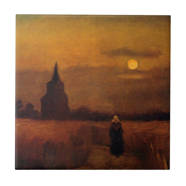 Old Tower In The Fields by Vincent van Gogh Tile (Front)