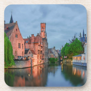 Old town and Belfry tower at night in Bruges Coaster
