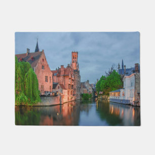 Old town and Belfry tower at night in Bruges Doormat