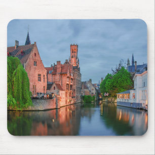 Old town and Belfry tower at night in Bruges Mouse Mat