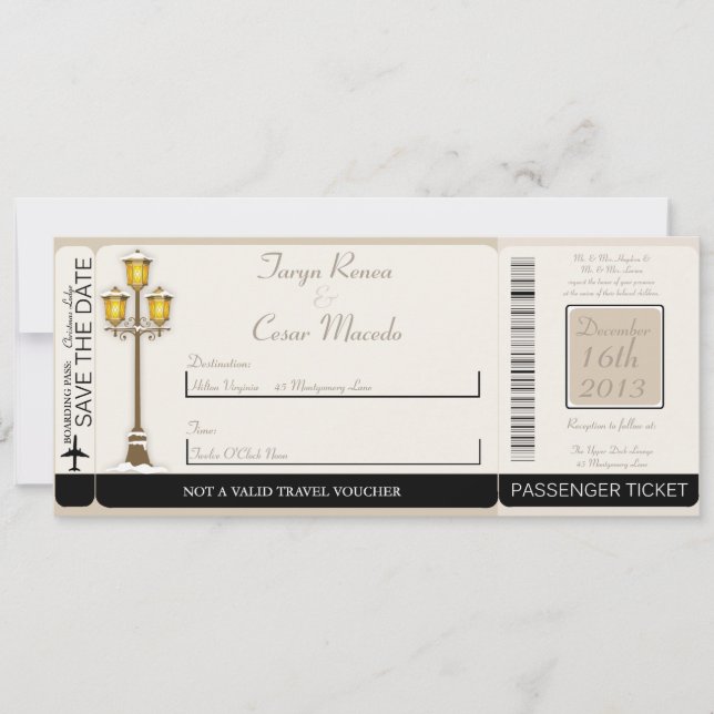 Old Town Christma Boarding Pass Wedding Invitation (Front)