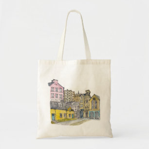 Old Town Edinburgh Watercolor Illustration Tote Bag