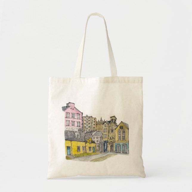 Old Town Edinburgh Watercolor Illustration Tote Bag (Front)