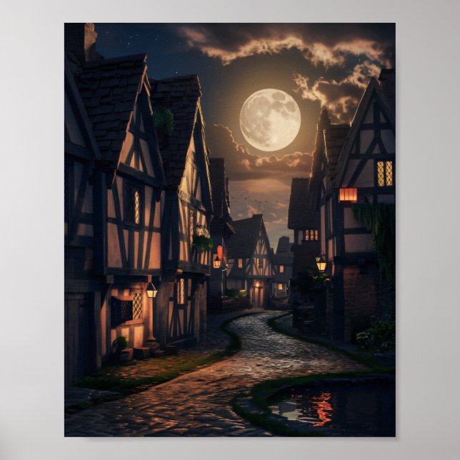 Old Town Night Full Moon Poster (Front)