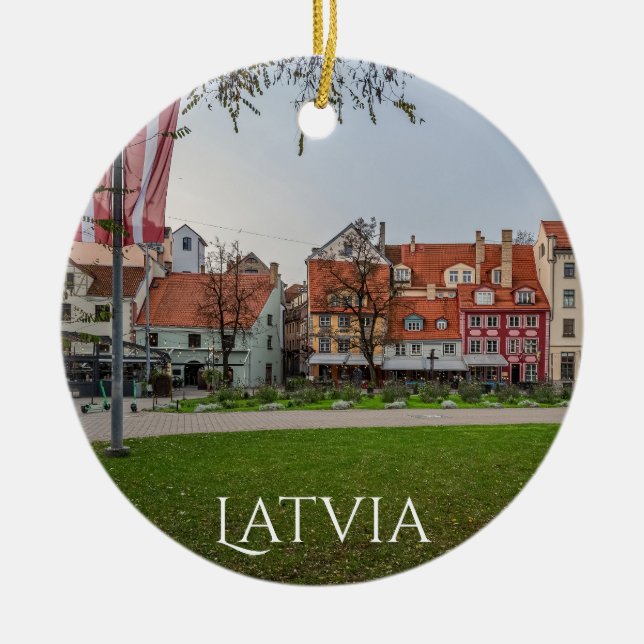 Old town of Riga in autumn Ceramic Tree Decoration (Front)