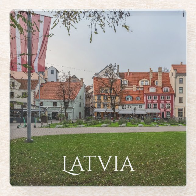 Old town of Riga in autumn Glass Coaster (Front)