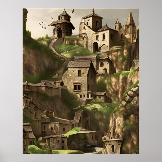 Old town on a mountain stone houses poster (Front)