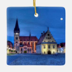 Old town square in Bardejov, Slovakia,HDR Ceramic Tree Decoration