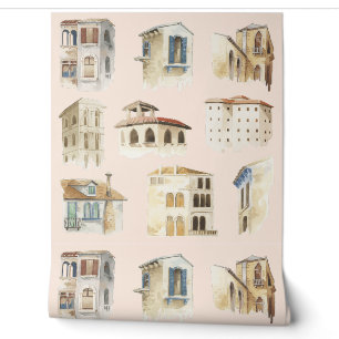 Old Town Watercolor Sketches Delicate Wallpaper