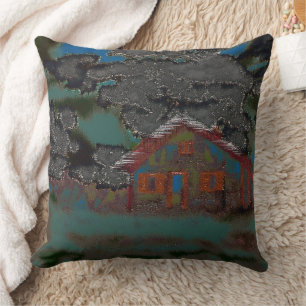 Old townhouse in dark and horizontal displacement cushion