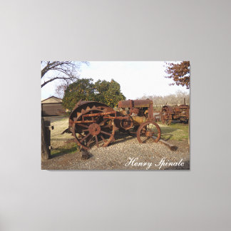 Old tractor from days gone by on canvas