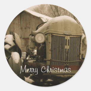 Old Tractor in Snow Christmas Envelope Seal