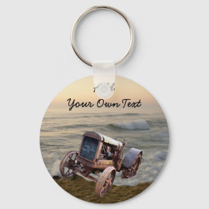 OLD TRACTOR IN SURF--KEYCHAIN KEY RING
