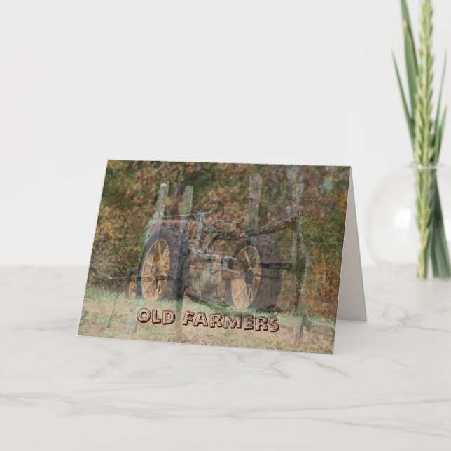 Old Tractor & Split Rail Fence- customise Card (Front)