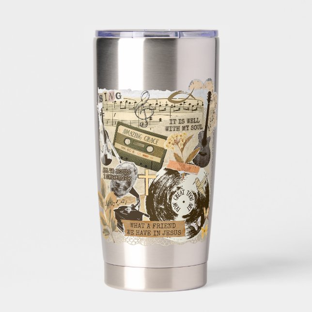 Old Traditional Christian Hymns Songs Collage Insulated Tumbler (Front)