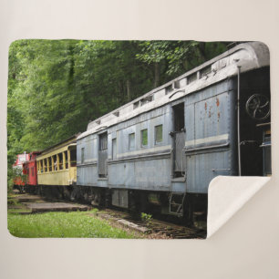 OLD TRAIN CARS SHERPA BLANKET