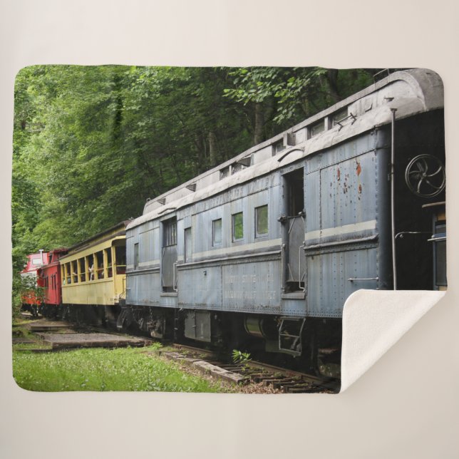 OLD TRAIN CARS SHERPA BLANKET (Front (Horizontal))