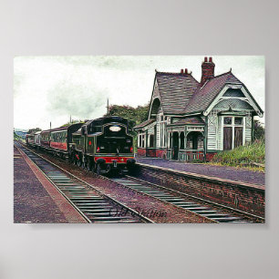 Old Train Station illustration Poster