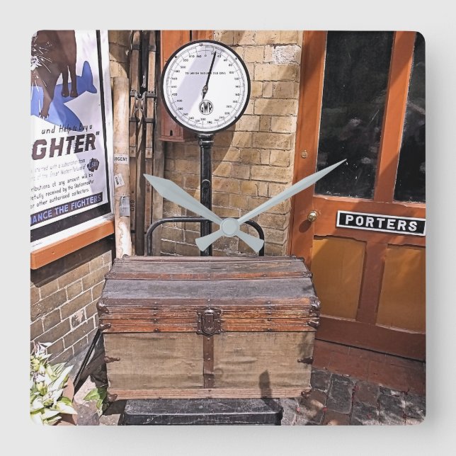 OLD TRAIN STATION SQUARE WALL CLOCK (Front)