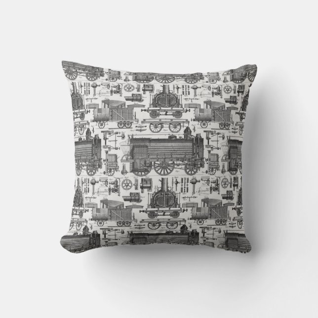 Old Trains - Vintage Locomotive Illustration Cushion (Front)