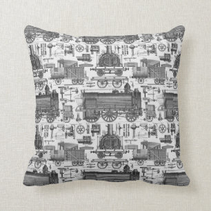Old Trains - Vintage Locomotive Illustration Cushion