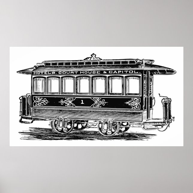 Old Tram | Streetcar | Trailer car | Vintage Poster (Front)