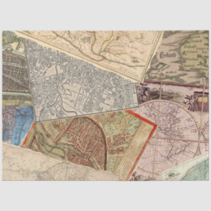 Old Travel Maps Vintage Collage Tissue Paper