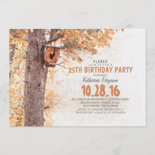 Old Tree and Bird House Rustic Fall Birthday Party Invitation