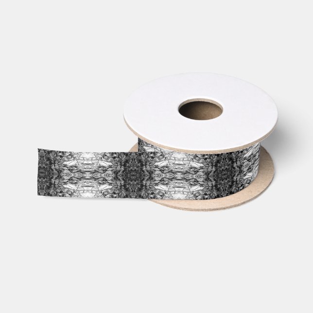 Old Tree Bark Black And White Photo Pattern Design Satin Ribbon (Spool)