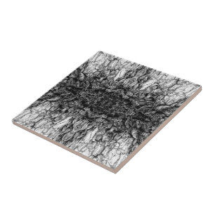 Old Tree Bark Black And White Photo Pattern Design Tile