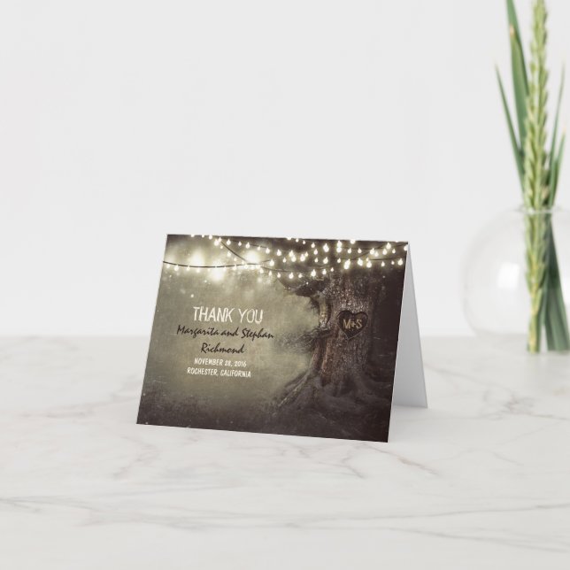 old tree romantic lights wedding thank you cards (Front)