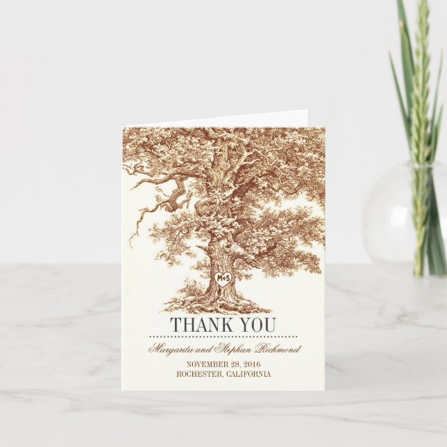 old tree romantic wedding thank you cards (Front)